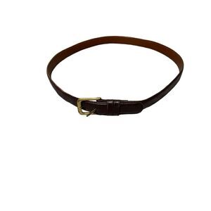 Coach Handcrafted Burnished Cowhide Leather Belt With Brass Buckle Burgandy
